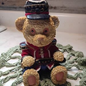 Vintage Resin Teddy Bear British Soldier Piggy Bank